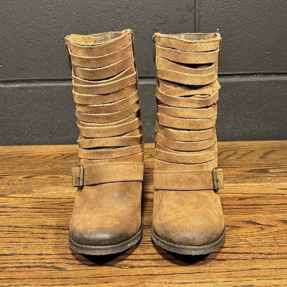 Naughty Monkey Fa So La Brown Stacked Leather Ankle Western Boots Women’s 9 - Picture 3 of 8